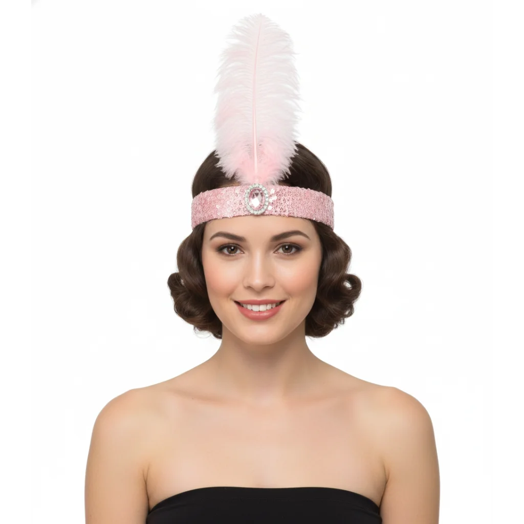 WIDE FLAPPER HEADBAND Feather Sequin Costume Gatsby