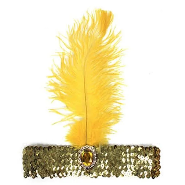 WIDE FLAPPER HEADBAND Feather Sequin Costume Gatsby
