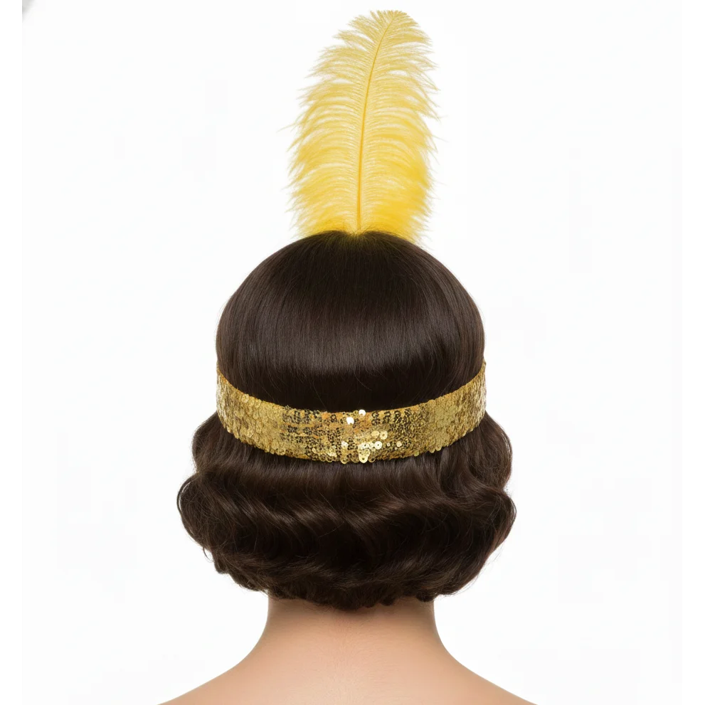 WIDE FLAPPER HEADBAND Feather Sequin Costume Gatsby