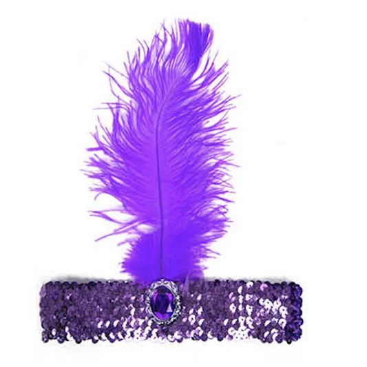 WIDE FLAPPER HEADBAND Feather Sequin Costume Gatsby