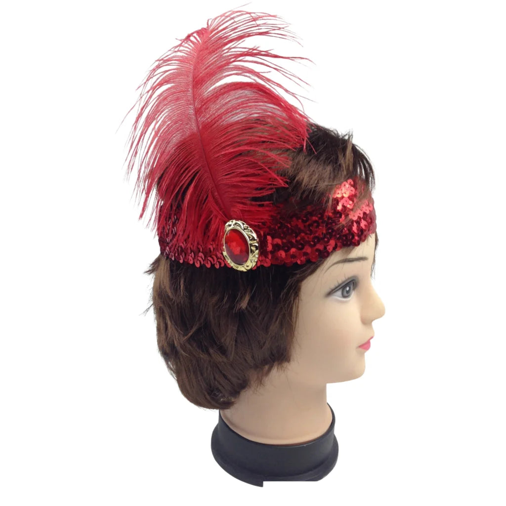 WIDE FLAPPER HEADBAND Feather Sequin Costume Gatsby