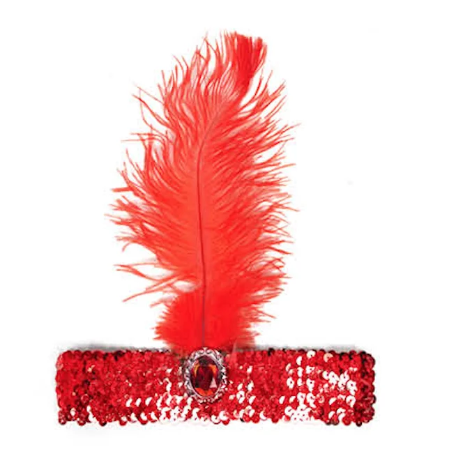 WIDE FLAPPER HEADBAND Feather Sequin Costume Gatsby