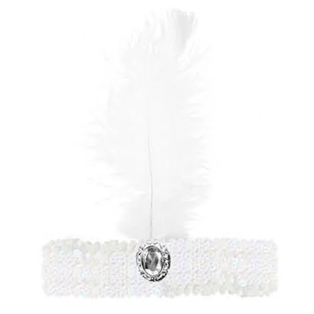 WIDE FLAPPER HEADBAND Feather Sequin Costume Gatsby