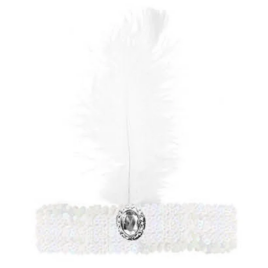 WIDE FLAPPER HEADBAND Feather Sequin Costume Gatsby