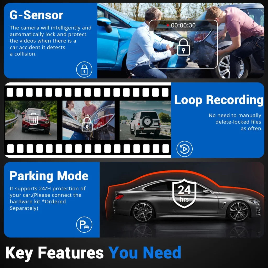 Wifi 10’’ 2K Dash Cam RearView Camera Reversing Recorder