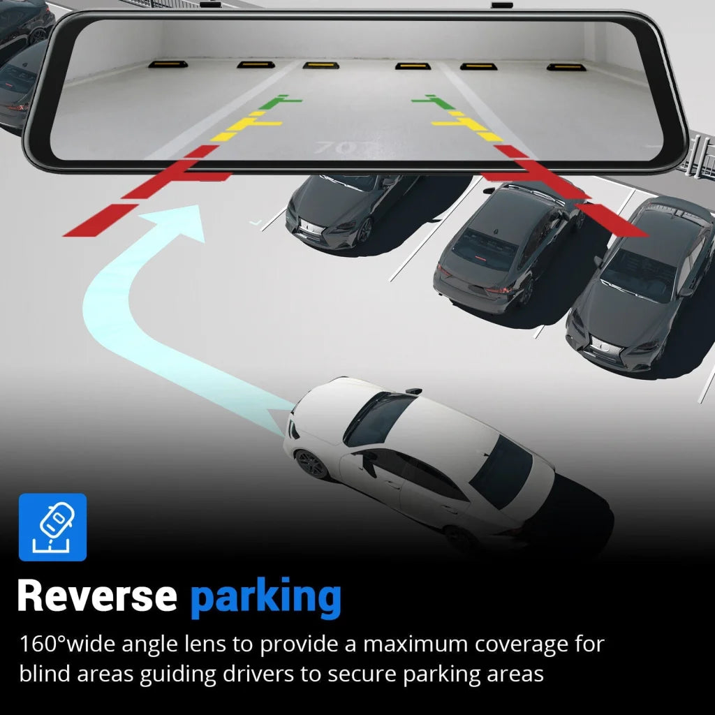 Wifi 10’’ 2K Dash Cam RearView Camera Reversing Recorder