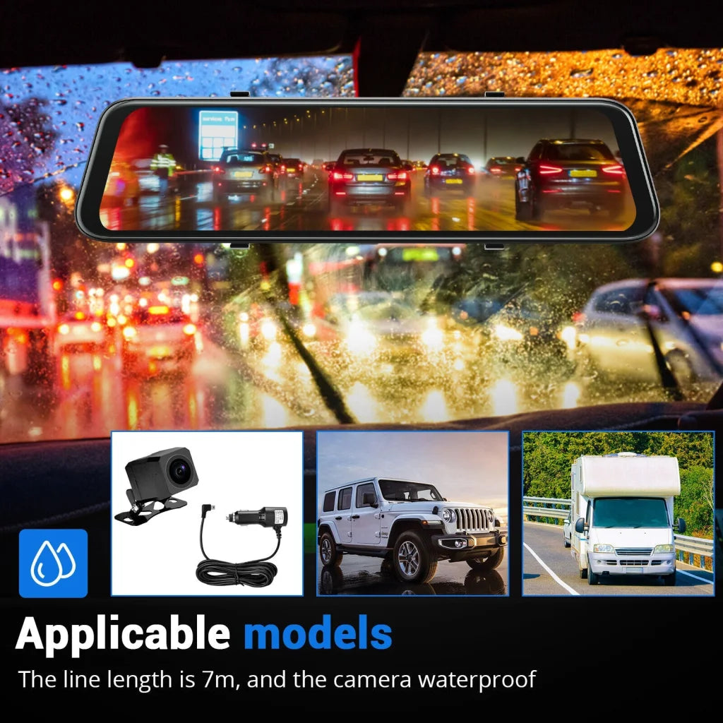 Wifi 10’’ 2K Dash Cam RearView Camera Reversing Recorder