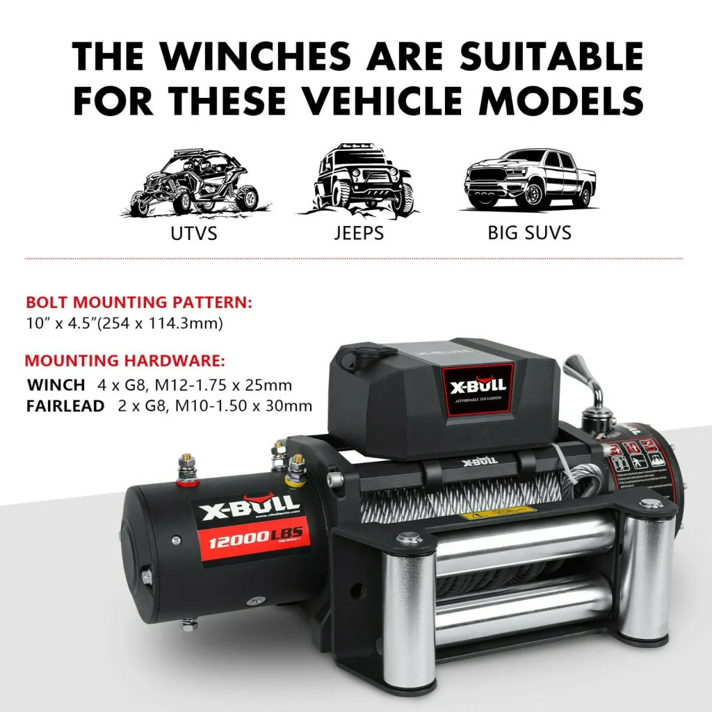 Winch 12000LBS/5454KGS Steel Cable 12V Wireless Remote