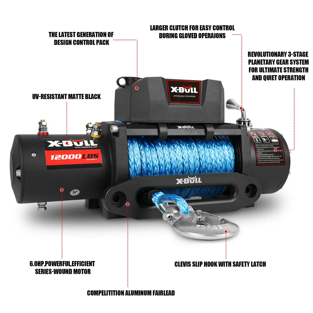 Winch 12V 12000LBS/5454kg 26M Synthetic Rope Wireless