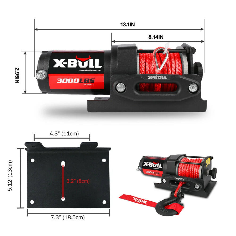 Winch 3000LBS 12V Synthetic Rope Wireless Remote for ATV