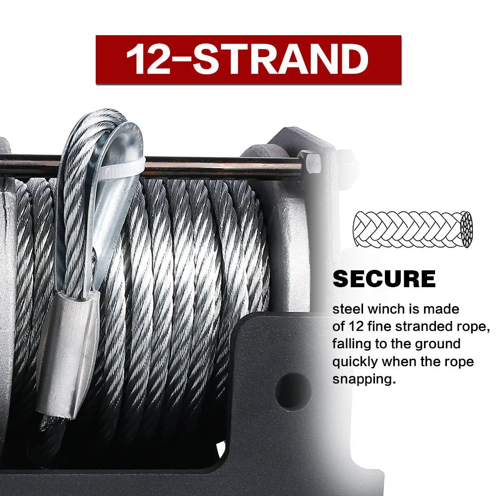 Winch 3000LBS Steel Wire Cable 12V for Boat ATV UTV Winch