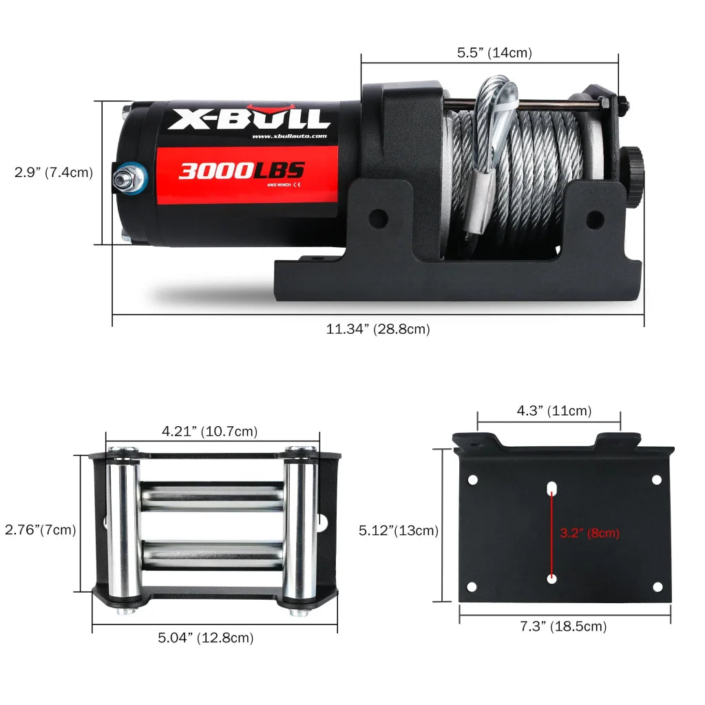 Winch 3000LBS Steel Wire Cable 12V for Boat ATV UTV Winch