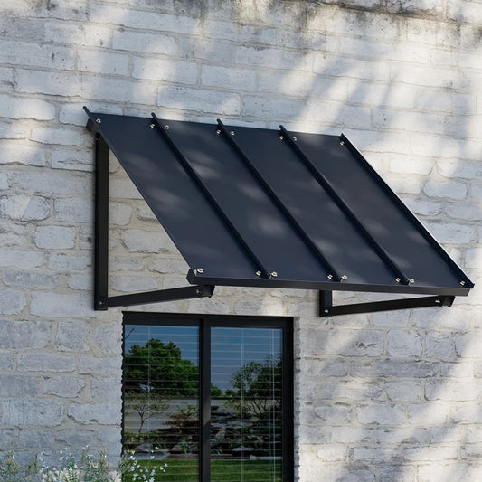 Window Door Awning Canopy - 1M x 1.2M Black Metal Frame