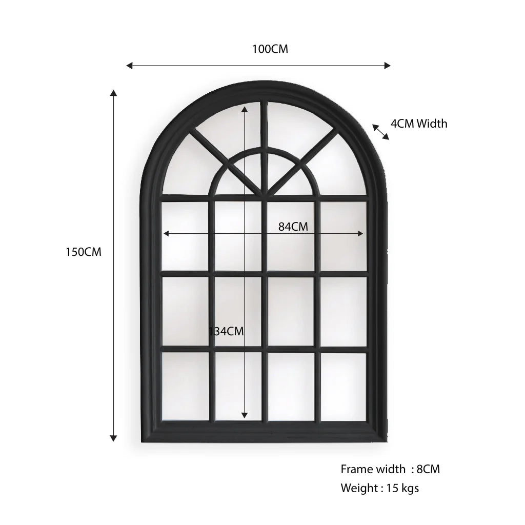 Window Style Mirror - Black Arch 100 CM x 150 CM - Home &