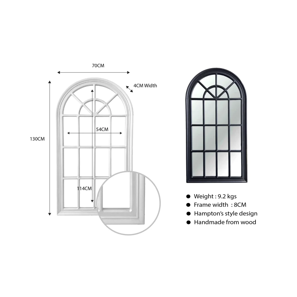 Window Style Mirror - Black Arch 70cm x 130cm