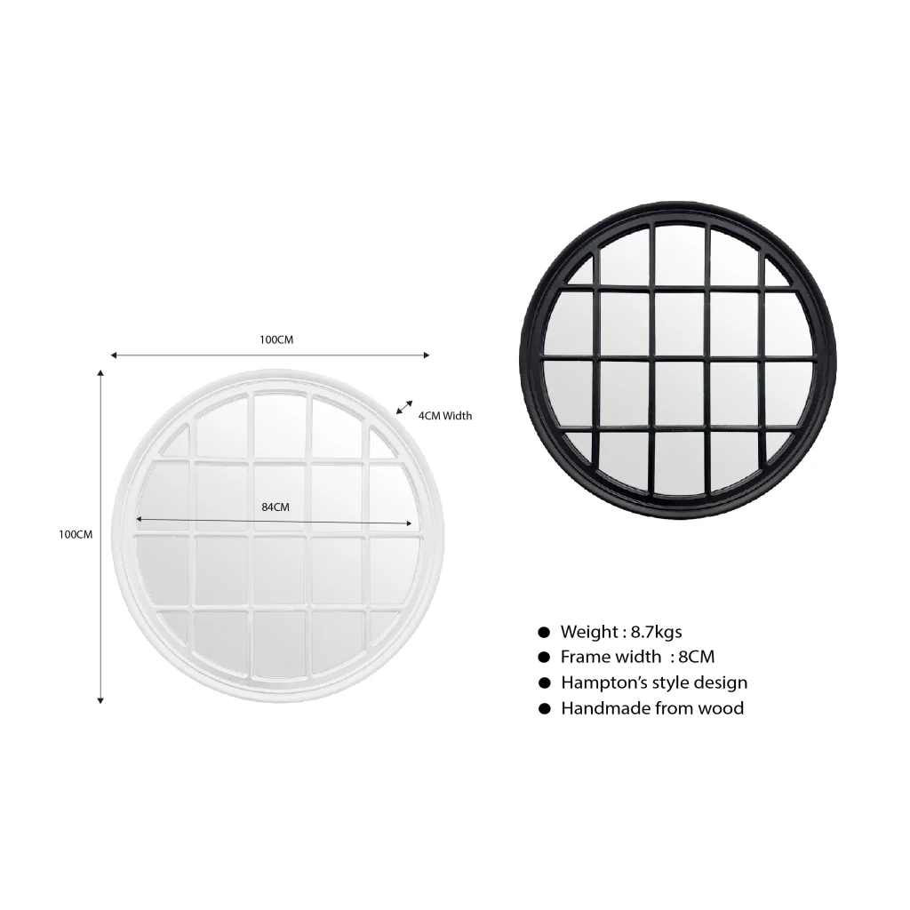 Window Style Mirror - White Circle 100cm - Home & Garden >