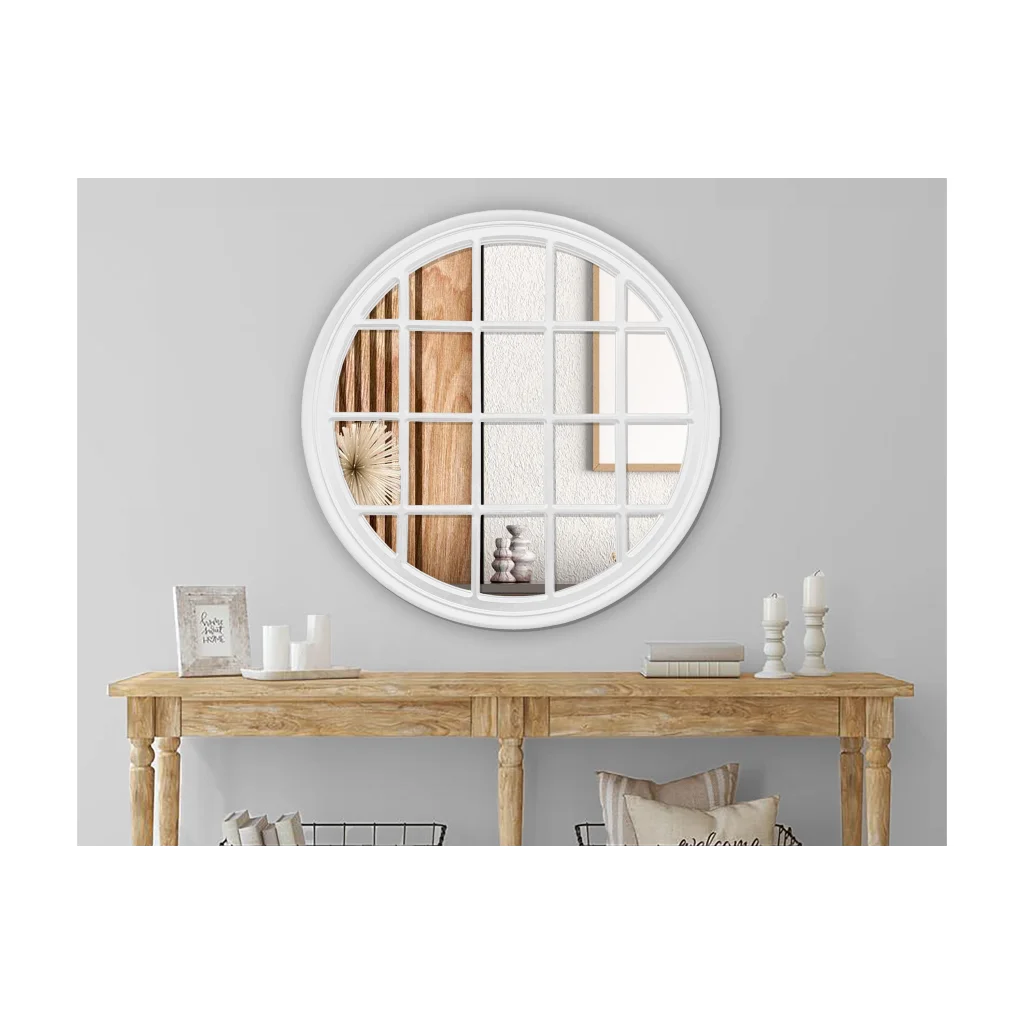 Window Style Mirror - White Circle 100cm - Home & Garden >