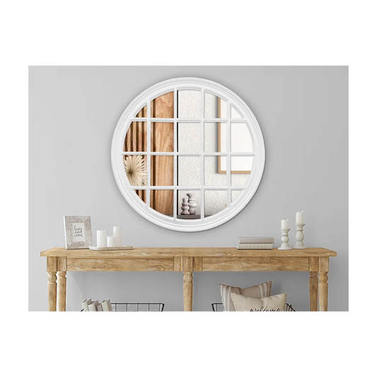 Window Style Mirror - White Circle 100cm - Home & Garden >