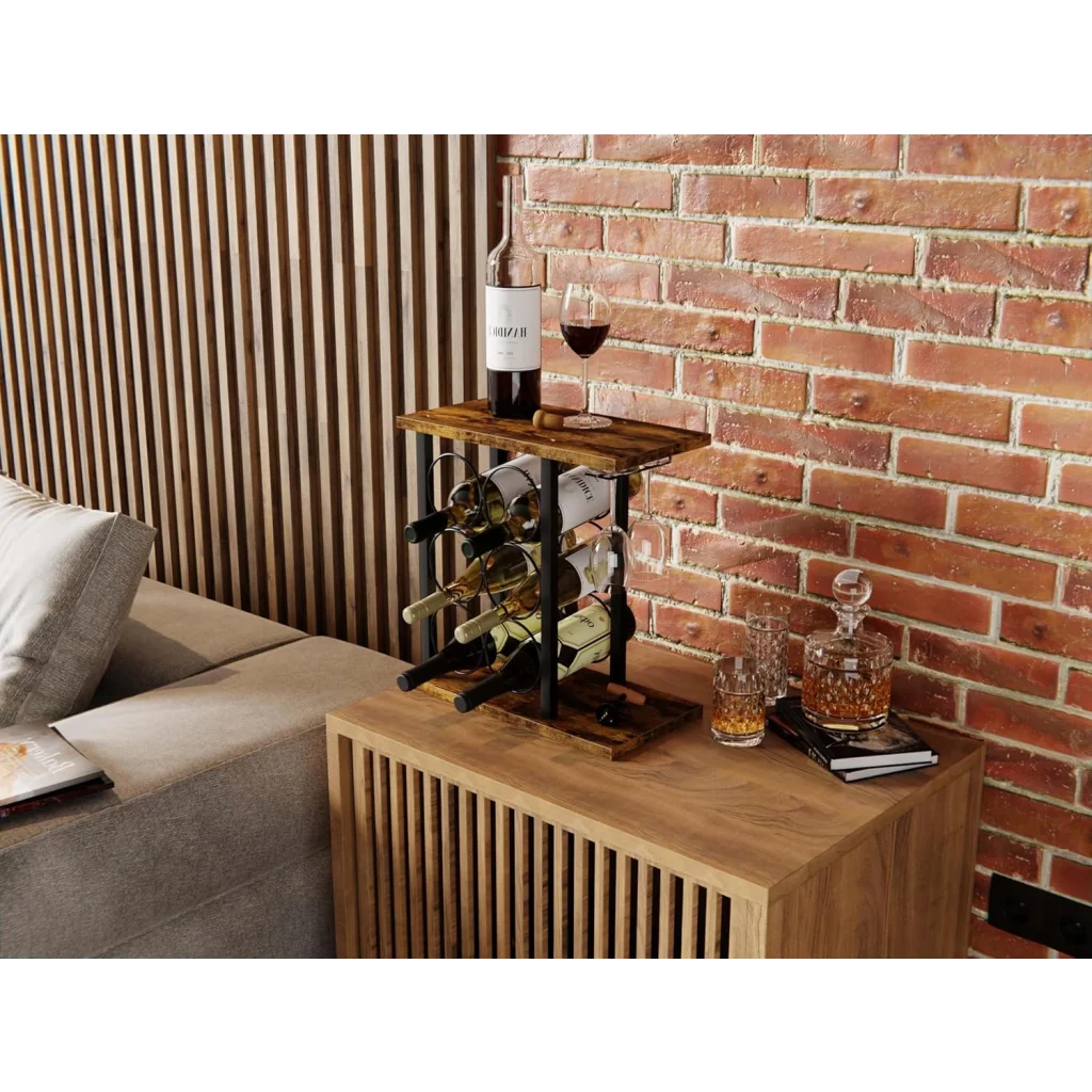 Wine Rack Countertop Wooden & Metal Holder for 6 Bottles &