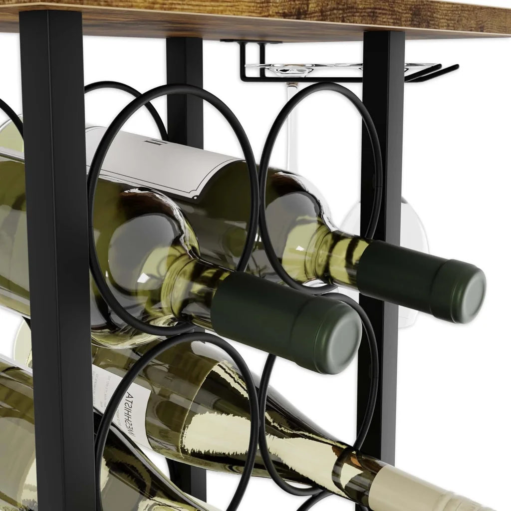 Wine Rack Countertop Wooden & Metal Holder for 6 Bottles &