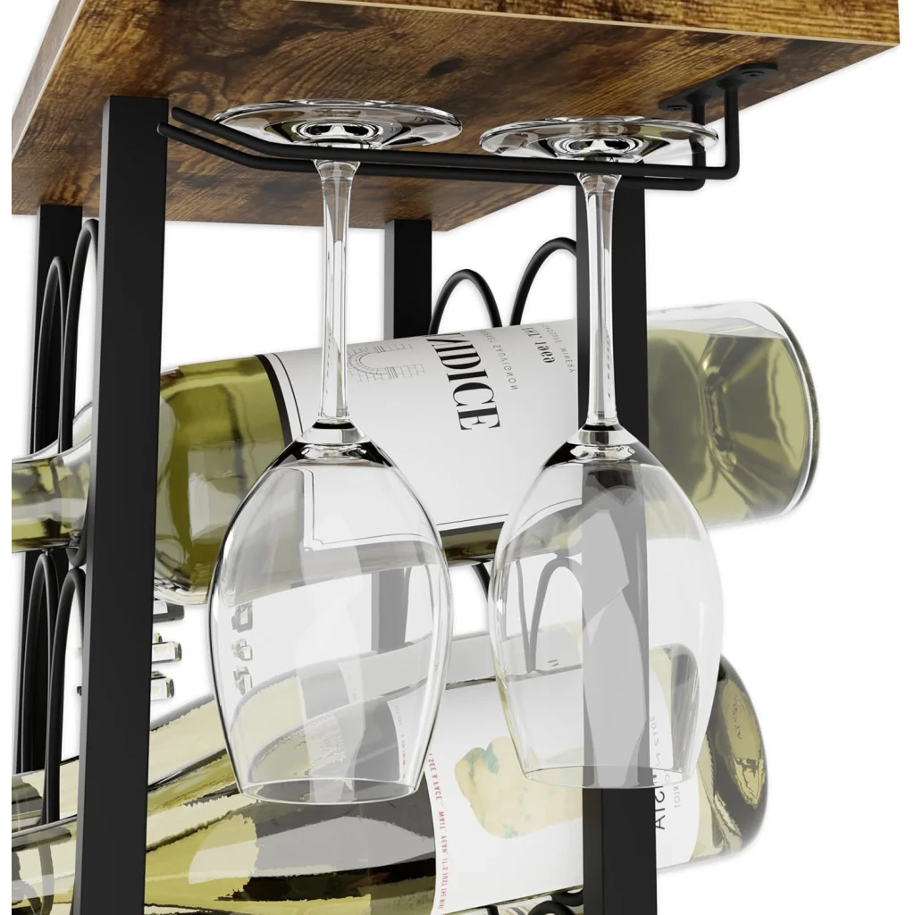 Wine Rack Countertop Wooden & Metal Holder for 6 Bottles &