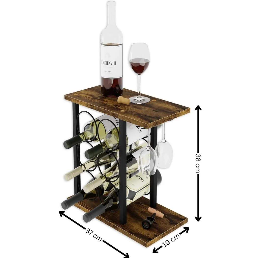 Wine Rack Countertop Wooden & Metal Holder for 6 Bottles &