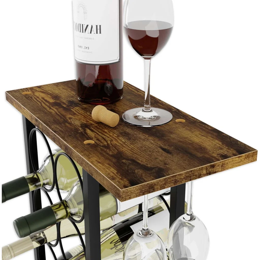Wine Rack Countertop Wooden & Metal Holder for 6 Bottles &