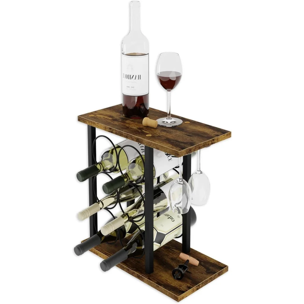 Wine Rack Countertop Wooden & Metal Holder for 6 Bottles &