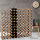 Timber wine rack bottles with tiered shelves and metal supports