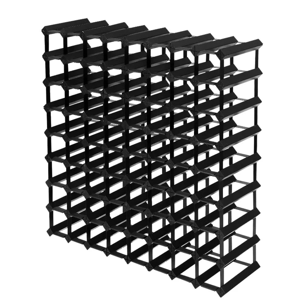 Black timber storage rack with adjustable supports and fitted brackets