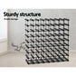 Black timber storage rack with upright supports and shelf tiers