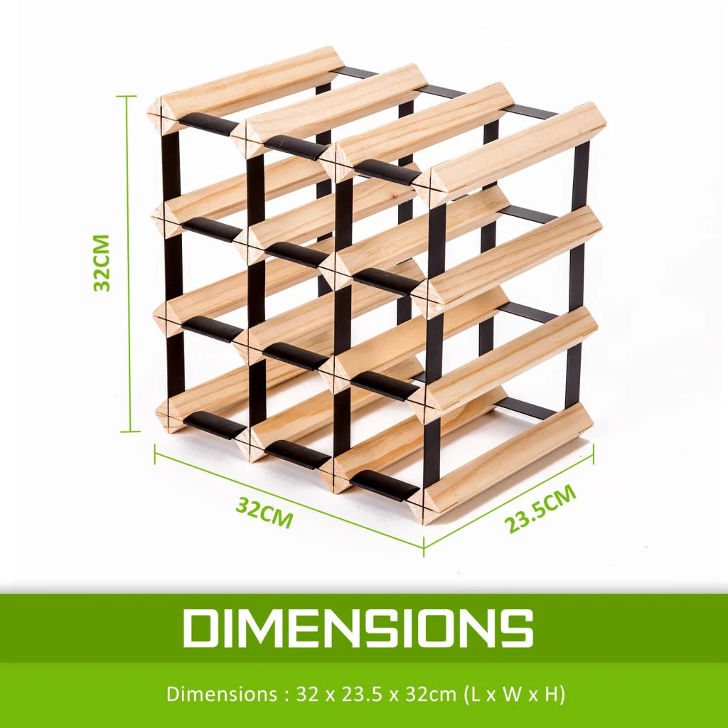 Wine Rack Storage Cellar Organiser 12 Bottle Timber