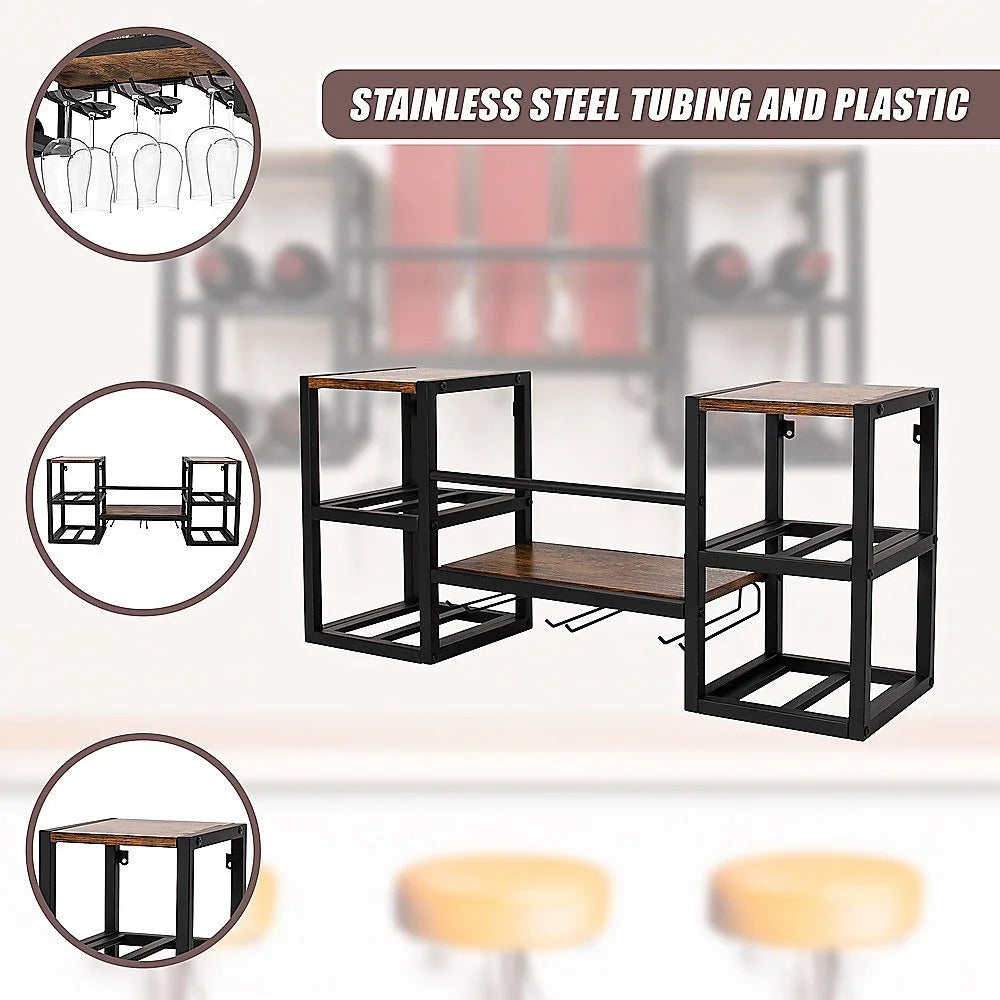 Glass storage rack with adjustable supports and fitted brackets