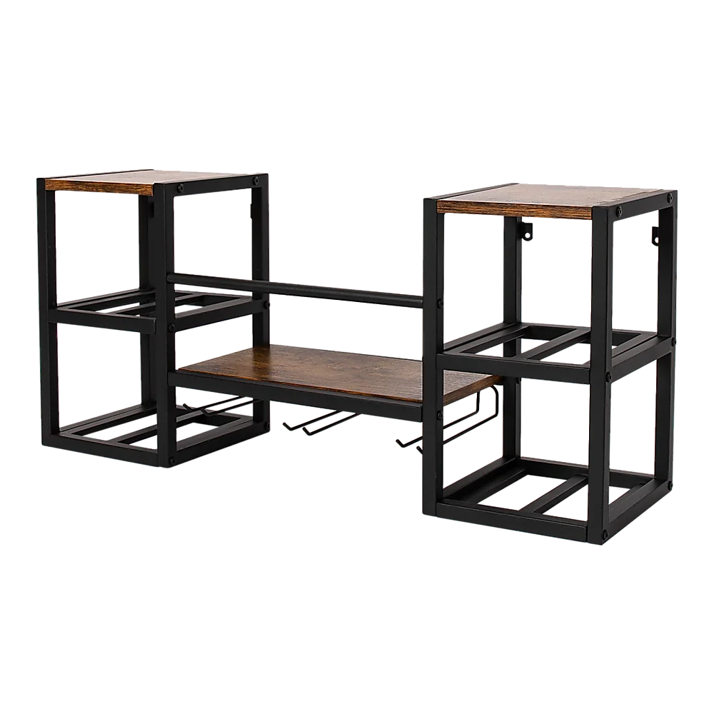 Glass storage rack with upright supports and shelf tiers