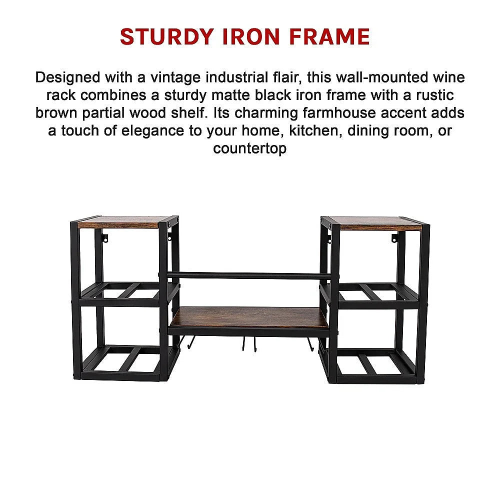 Wine Rack Wall Mounted 3 Stem Glass Holder Storage