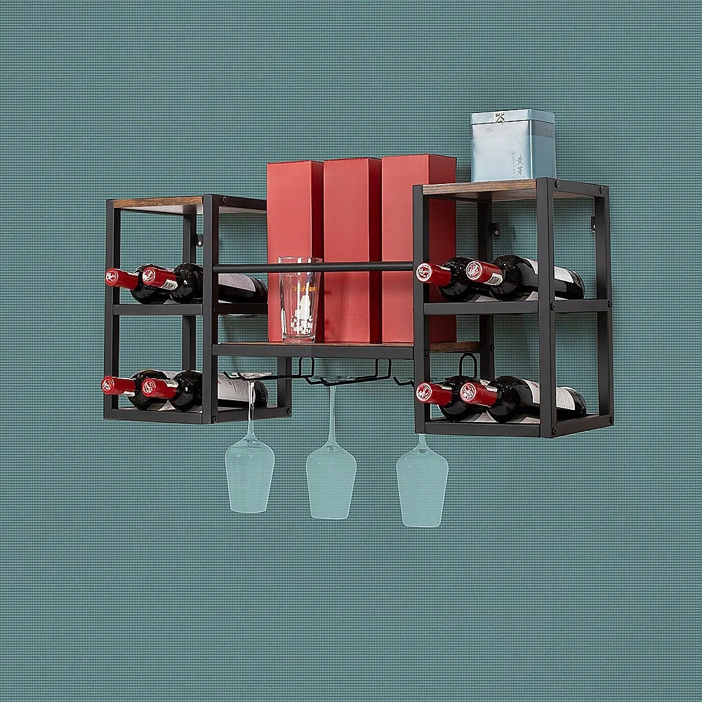 Glass storage rack with display shelves and upright posts