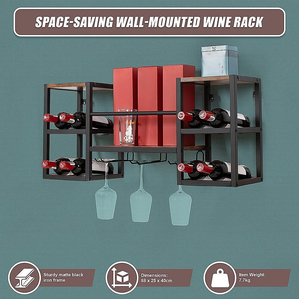 Wine Rack Wall Mounted 3 Stem Glass Holder Storage