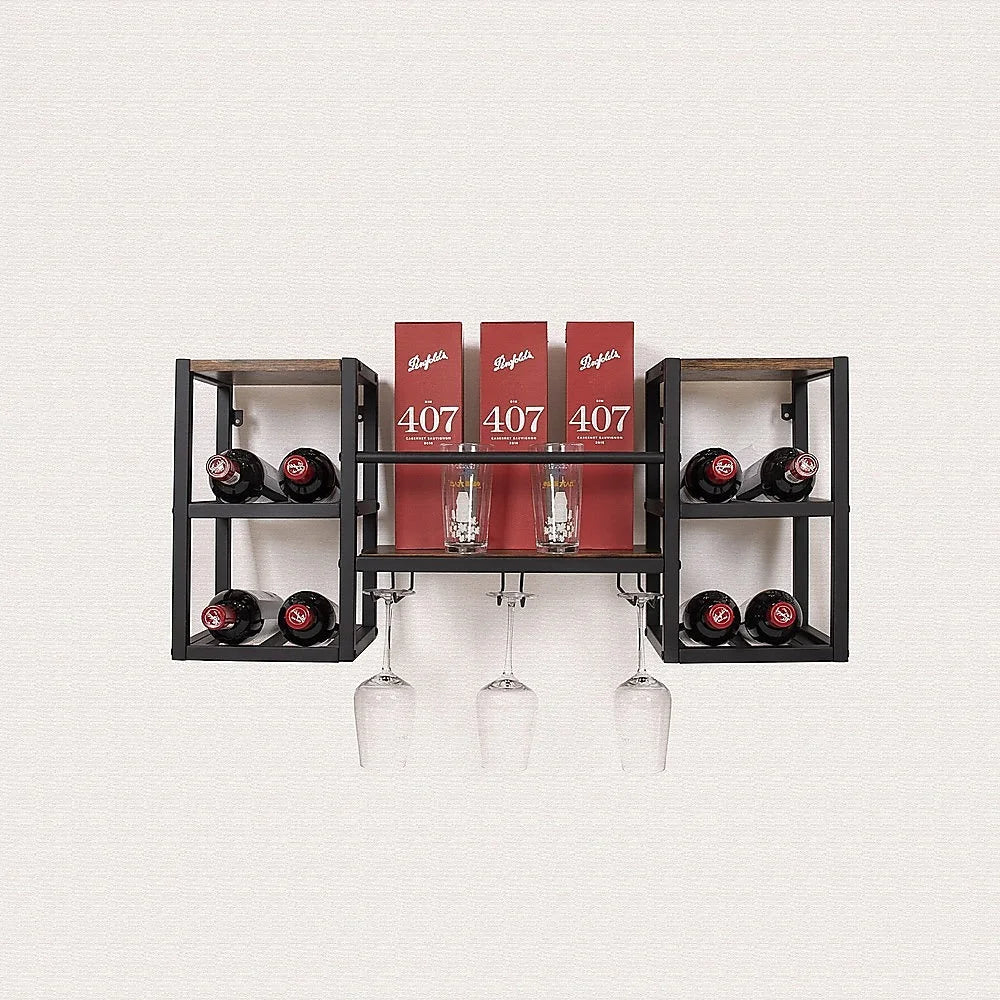 Glass storage rack with slim posts and mounting brackets