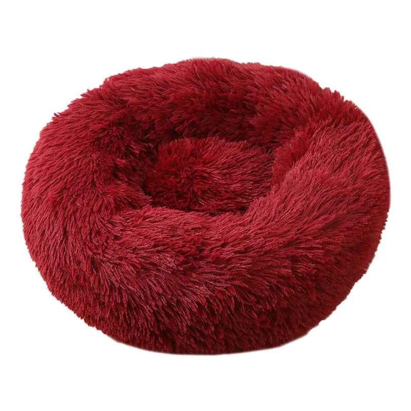 Wine Red 50cm Cozy Round Pet Bed - Plush Cat & Dog Bed