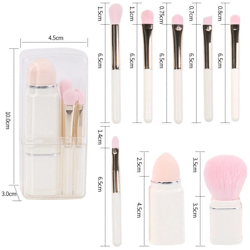 Wine Red Compact 8-in-1 Makeup Brush Set - Portable Travel