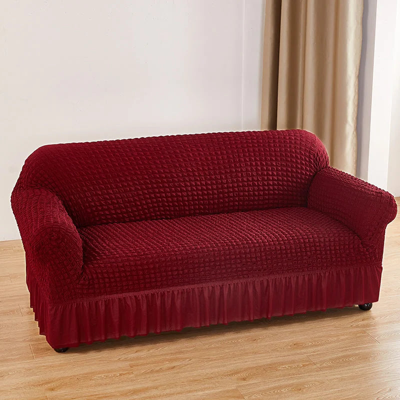 Wine-red Single Sofa Bubble Gauze Sofa Cover with Skirt