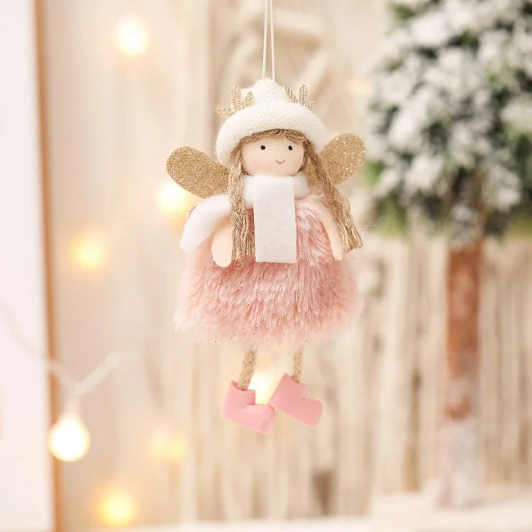Winter Angel Ornament with Gold Glitter Wings and White