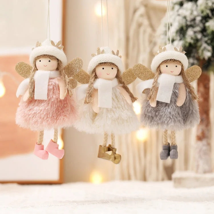Winter Angel Ornament with Gold Glitter Wings and White