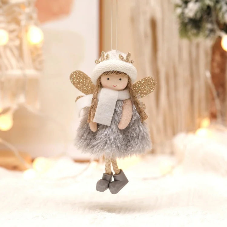 Winter Angel Ornament with Gold Glitter Wings and White