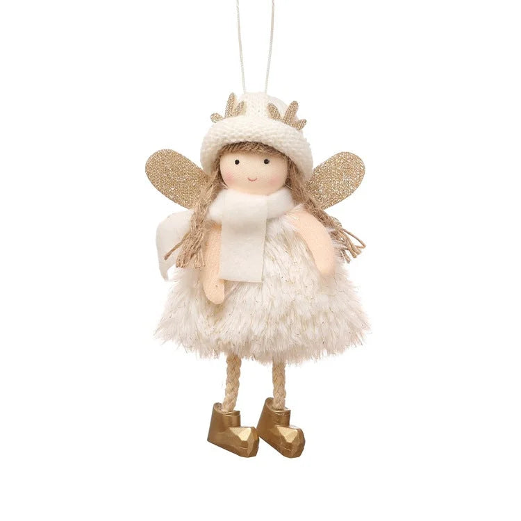 Winter Angel Ornament with Gold Glitter Wings and White