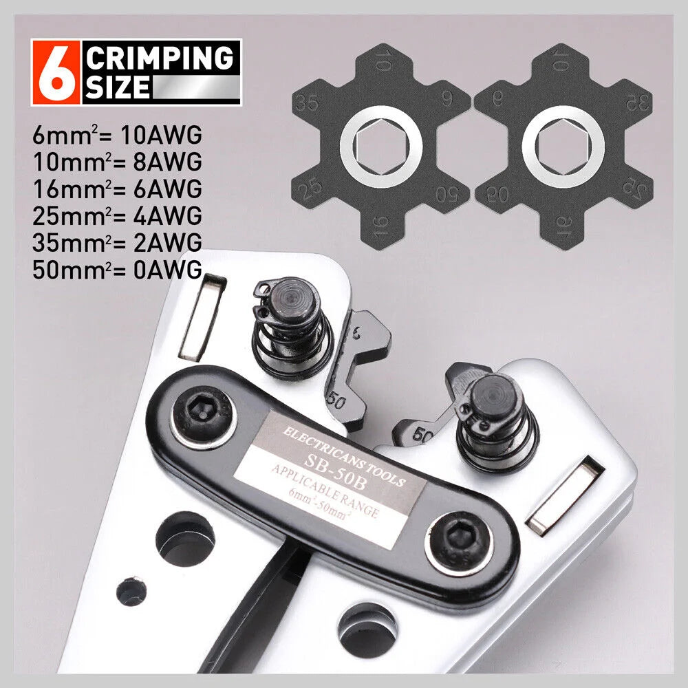 Wire Crimper Hand Tool 6-50 mm² Battery Lug Tube Crimping