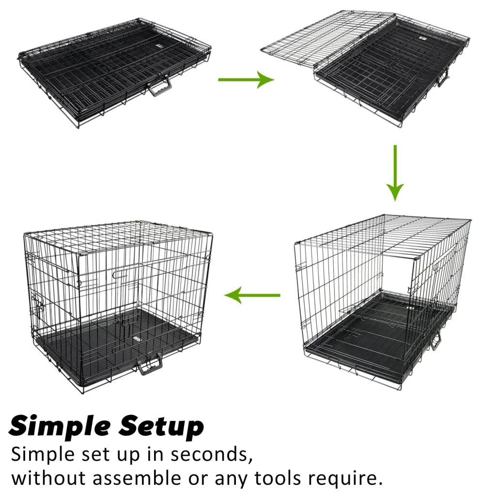 Wire Dog Cage Crate 42in with Tray + Cushion Mat + Blue