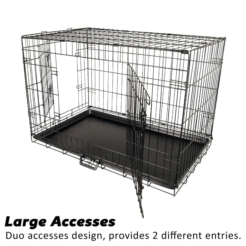 Wire Dog Cage Crate 42in with Tray + Cushion Mat + Blue