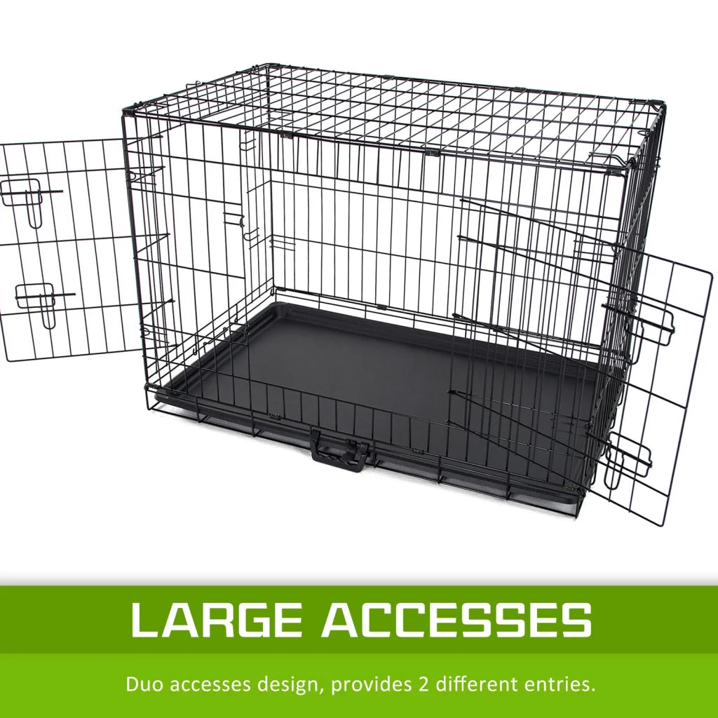 Wire Dog Cage Foldable Crate Kennel 30in with Tray + Blue