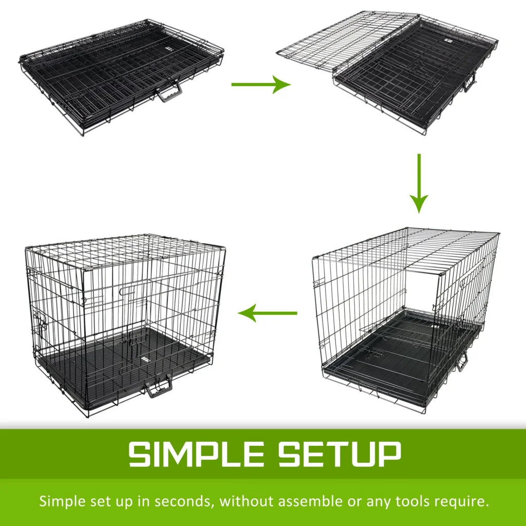 Wire Dog Cage Foldable Crate Kennel 30in with Tray + Blue